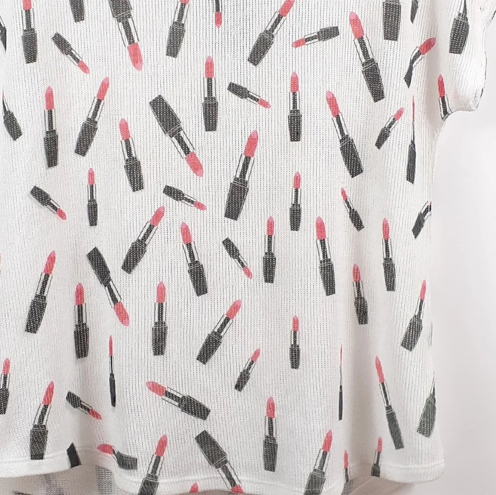 4/$25 NWT Blu Planet White Knit Scoop Neck Short Sleeve Lipstick Makeup Shirt XL_7